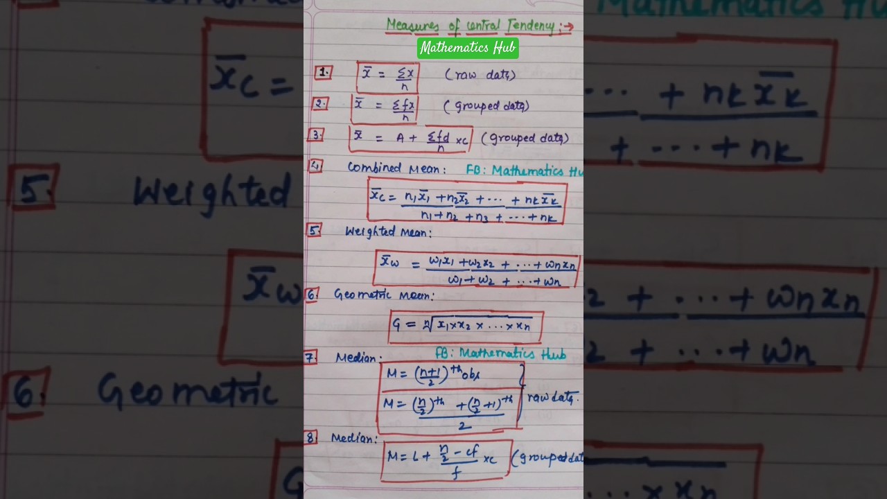 Measures of Central tendency formula