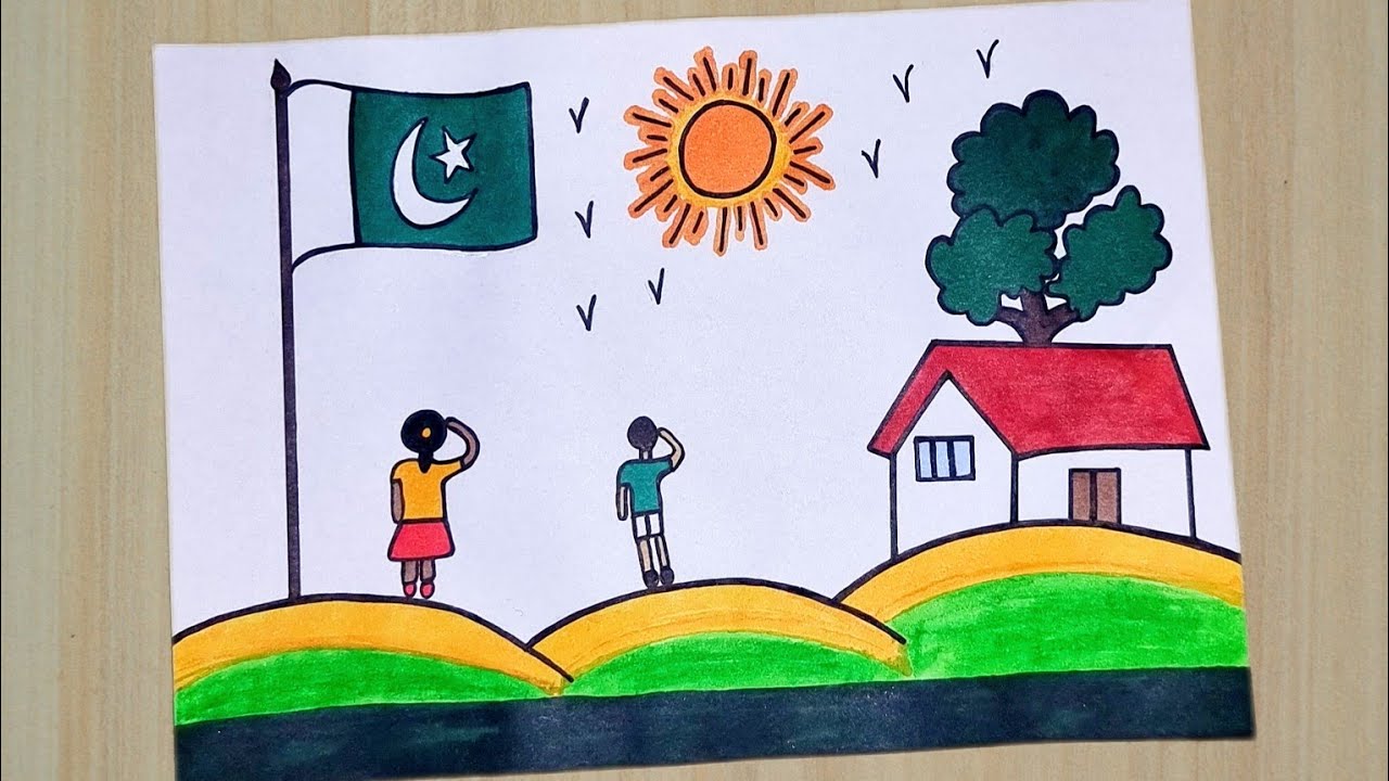 Pakistan Independence Day Drawing //14 August Poster Drawing //How to Draw Independence Day Chart