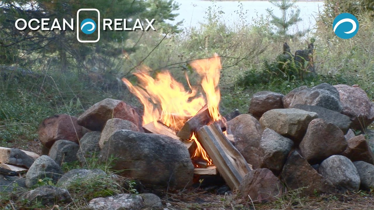 Relaxing virtual bonfire with crackling fire sounds on the shores of the Sea.
