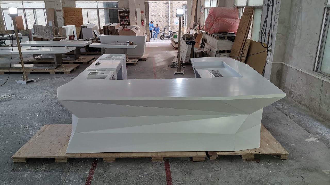 Custom Krion Snow White Basement Whisky Bar Counter U Shape