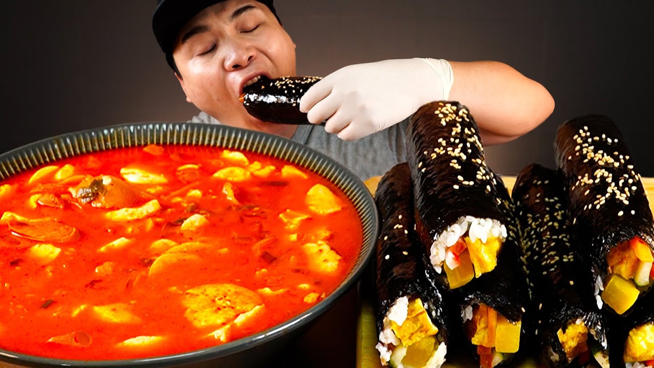 통김밥과 너무 잘 어울리는 순두부부대찌개 먹방~!! 리얼사운드  ASMR Mukbang(Eating Show)