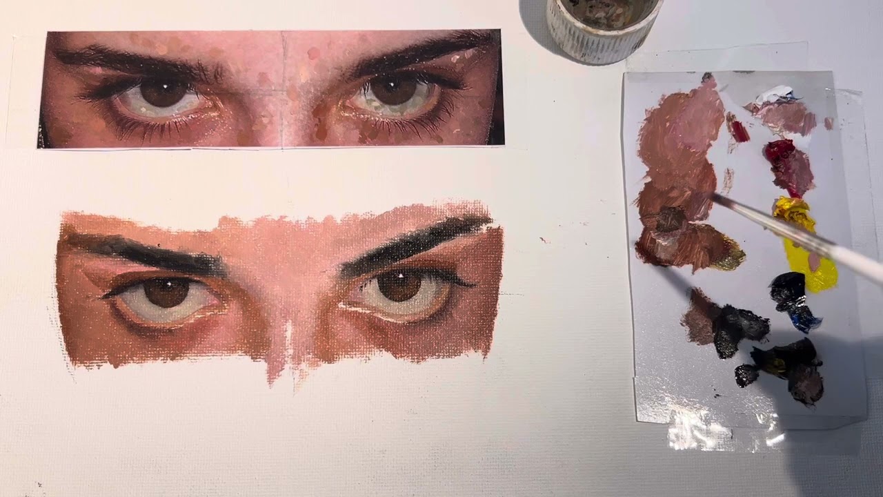 تلوين واقعي للعين بالالوان الزيتية | من دروس القناة التعليمية الشاملة ، التفاصيل بالوصف 👇🏼🎨.