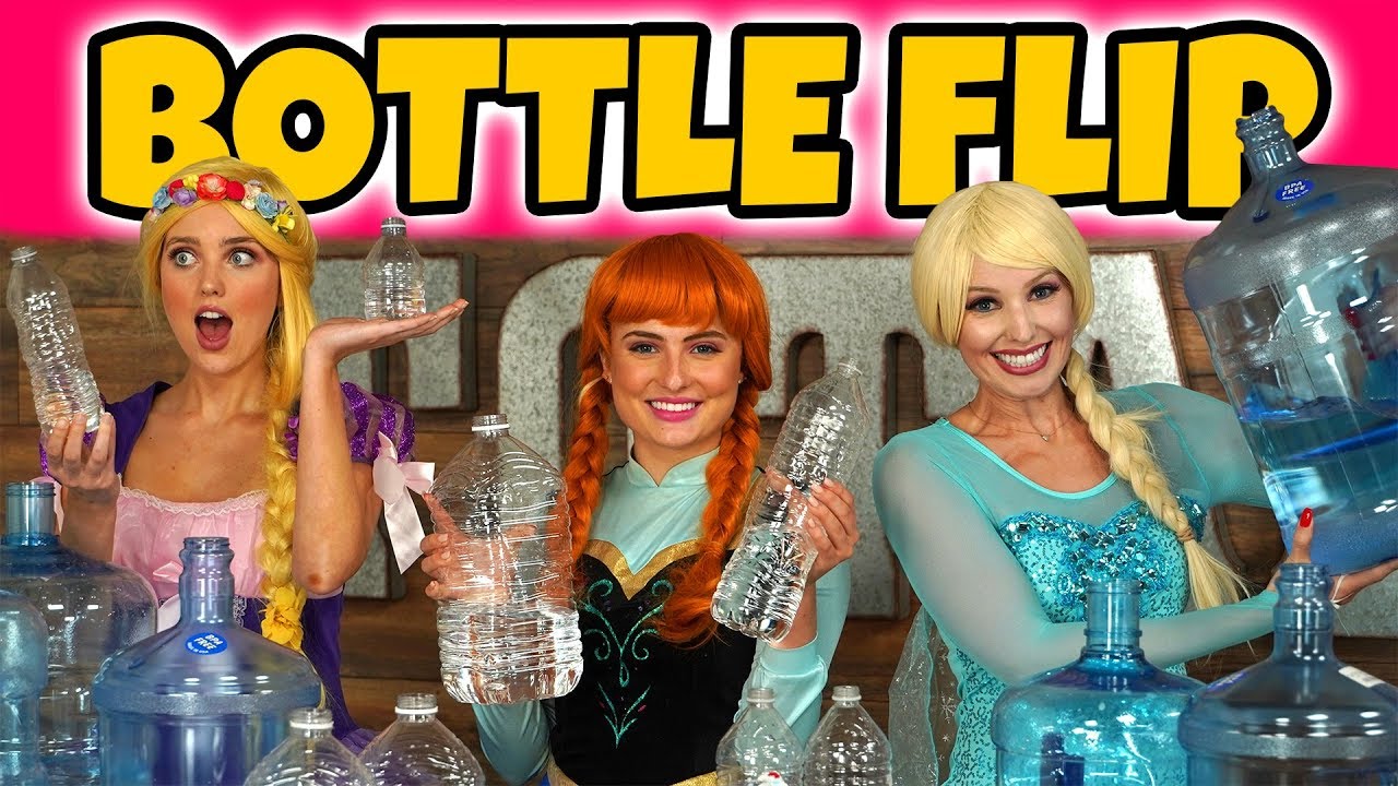 Messy Bottle Flip Challenge Elsa vs Anna vs Rapunzel? Totally TV Parody Characters.