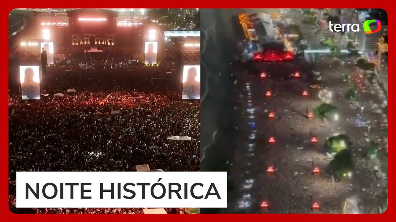 Imagens aéreas mostram praia de Copacabana completamente lotada em show de Lady Gaga