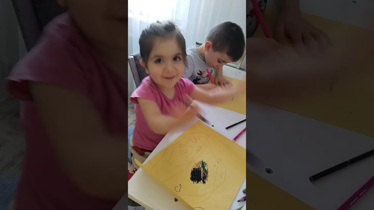 Kaan ile İkra Resim çalişmasi Bakalım en güzel resmi kim yapacak