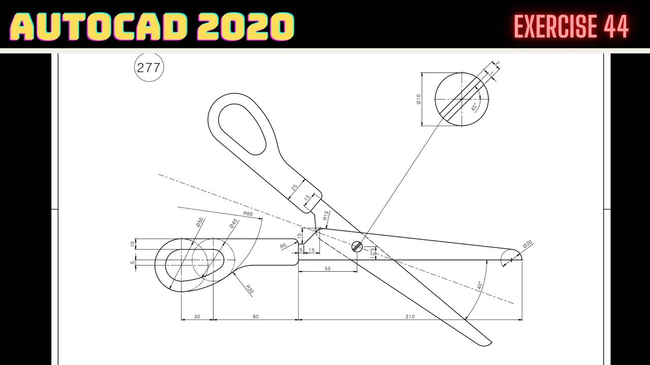Autocad Makas Çizimi | Autocad Scissors Drawing | Autocad Dibujo de Tijeras | Exercise 44