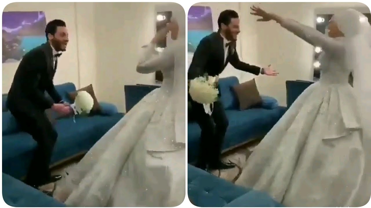العريس دمه سكر بيعاكس عروسته🙈 والعروسه بتقوله هتحضني ولا لأ😂😂