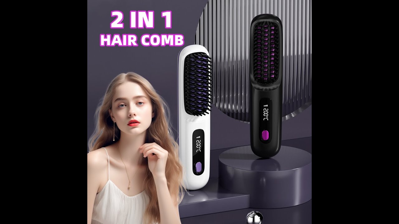2 In 1 Straight Hair Comb Wireless Hair Straightener Brush Hair Fast Heating Portable Hot