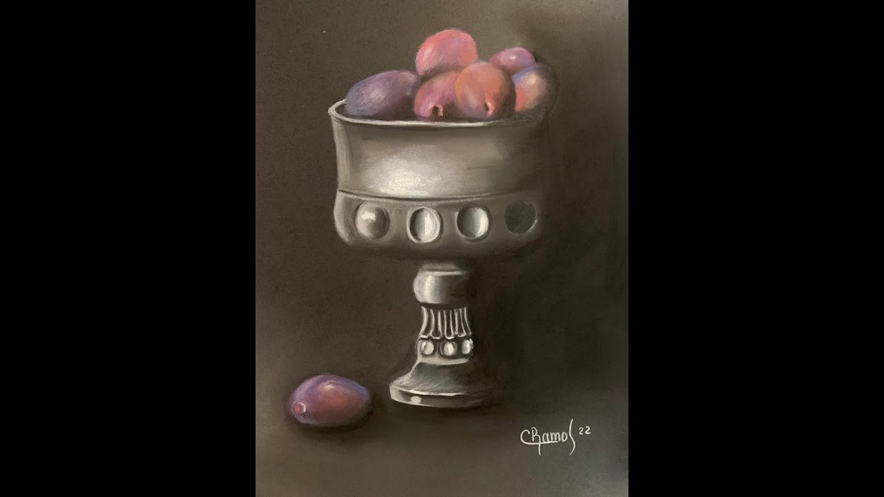 COMO PINTAR UVAS EN COPA CON EFECTO METALICO USANDO TIZAS PASTEL