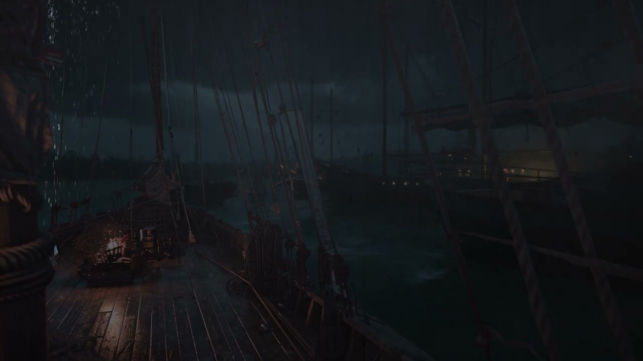 Quiet Boat Dock in Heavy Rain | Distant Waves & Rolling Thunder for Deep Relaxation