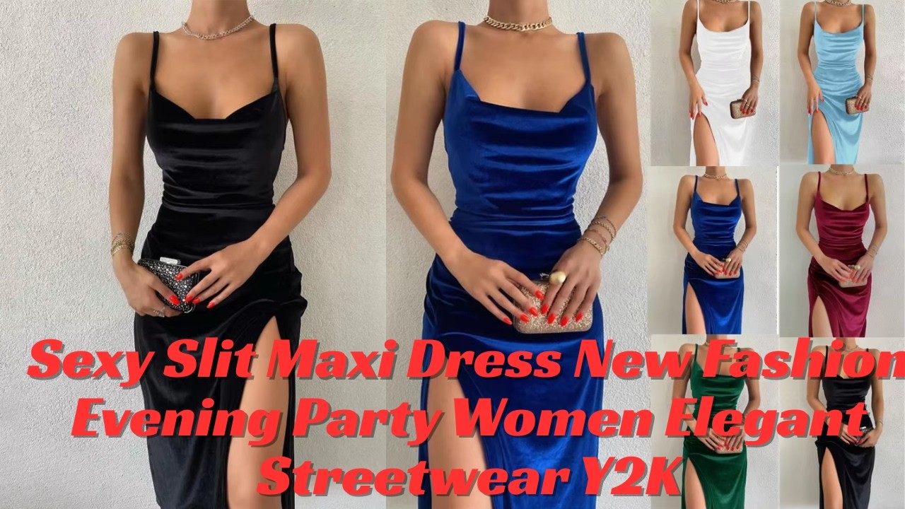 Sexy Slit Maxi Dress New Fashion Evening Party Women Elegant Streetwear Y2K