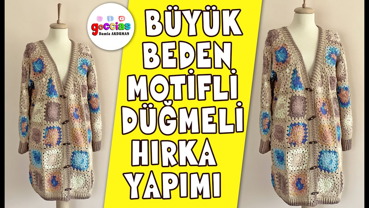 BÜYÜK BEDEN MOTİFLİ DÜĞMELİ HIRKA YAPIMI (4K)