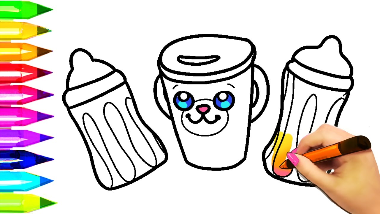 Baby Bottle Coloring Sheets and Drawing for kids | Art Videos and Baby Bottle Coloring Pages