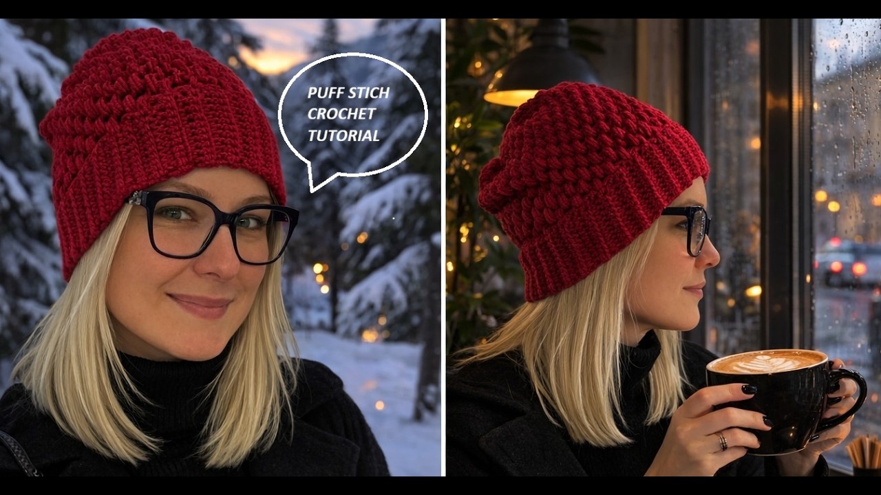 Crochet Puff Stich Beanie - Easy Textured Hat Tutorial 🧶