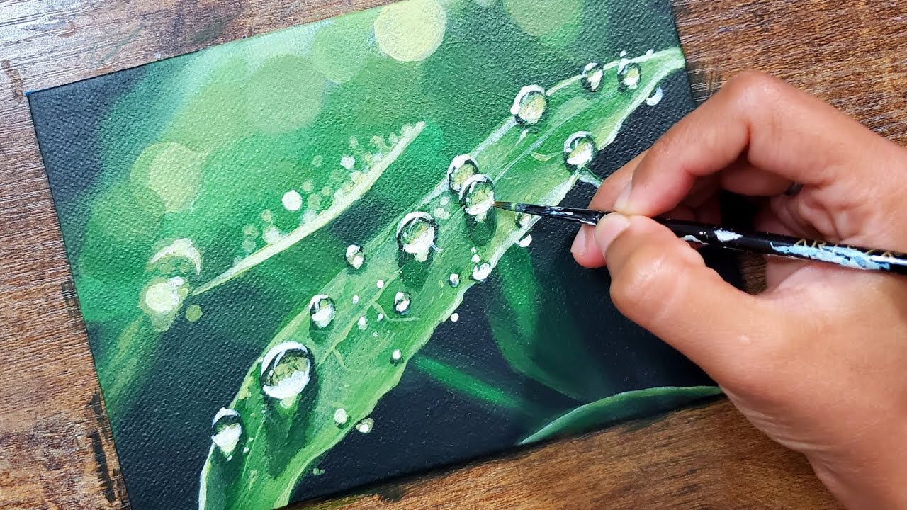 How to Paint Water Drops on a Leaf | Acrylic Painting for Beginners | Step-by-Step Tutorial