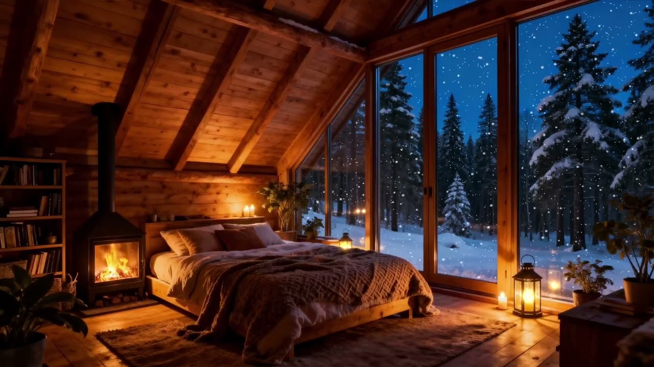 Cozy Winter Cabin Fireplace Ambience ❄️ Crackling Fire for Studying & Relaxing (No Music, 3 Hours)