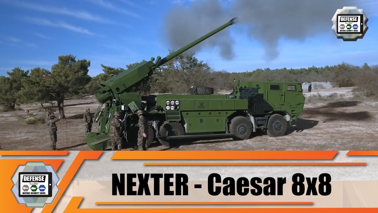8x8 wheeled self-propelled howitzer 155m CAESAR Nexter Systems truck with artillery systems France