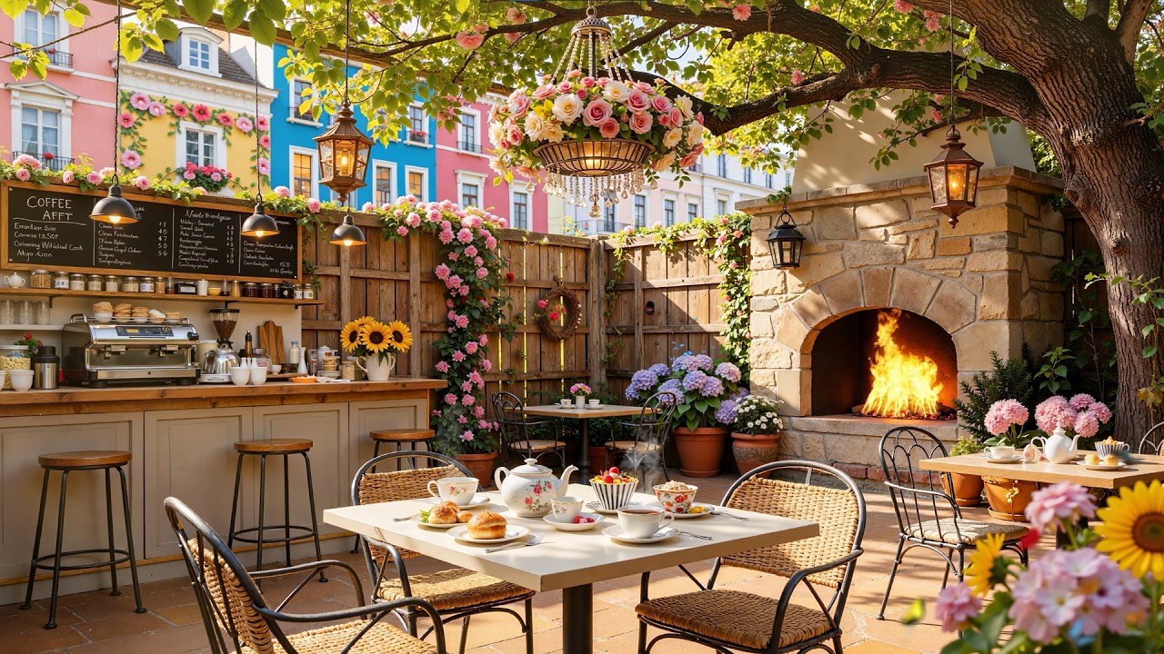 🎷🌸 Romantic Garden Café Jazz | Cozy Outdoor Coffee Ambience with Soft Jazz Music & Birdsong ☕🐦