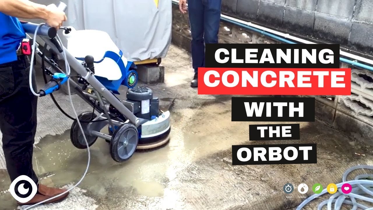 Cleaning Concrete with the Orbot Sprayborg Scrubber