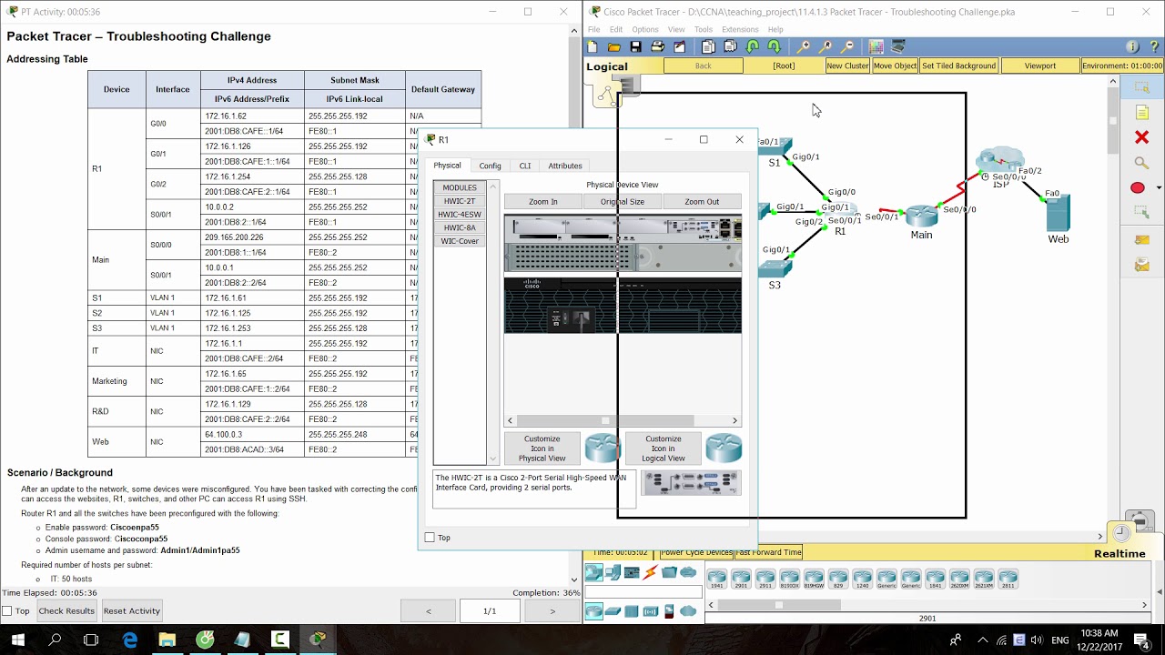 [CCNA v6] Packet Tracer  11.5.1.3 Troubleshooting Challenge