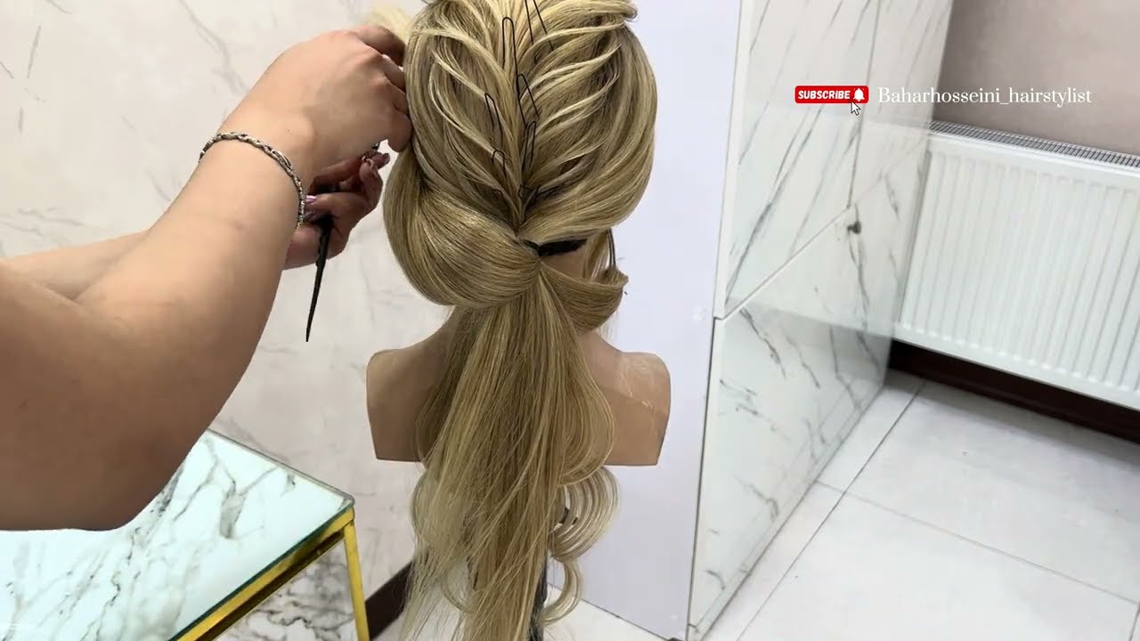 bahar hoseini hair style tutorial | بهار حسینی - آموزش شنیون مدل گندمی  دم اسبی