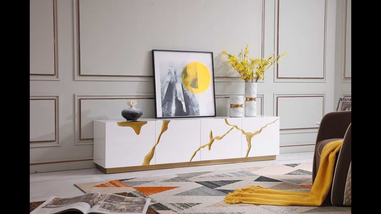Modrest Aspen - best gold & white TV Stand