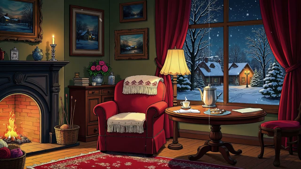Cozy Christmas Fireplace Room ❄️ | Peaceful Winter Night, Gentle Snow & Vintage Holiday Ambience