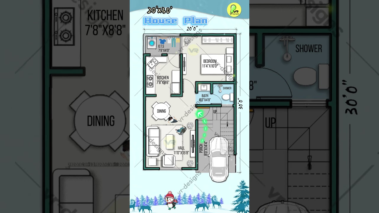20&times;30 house plan with car porch, tiny plot design, 20&rsquo; by 30&rsquo; #houseplan #housemap #housedesign