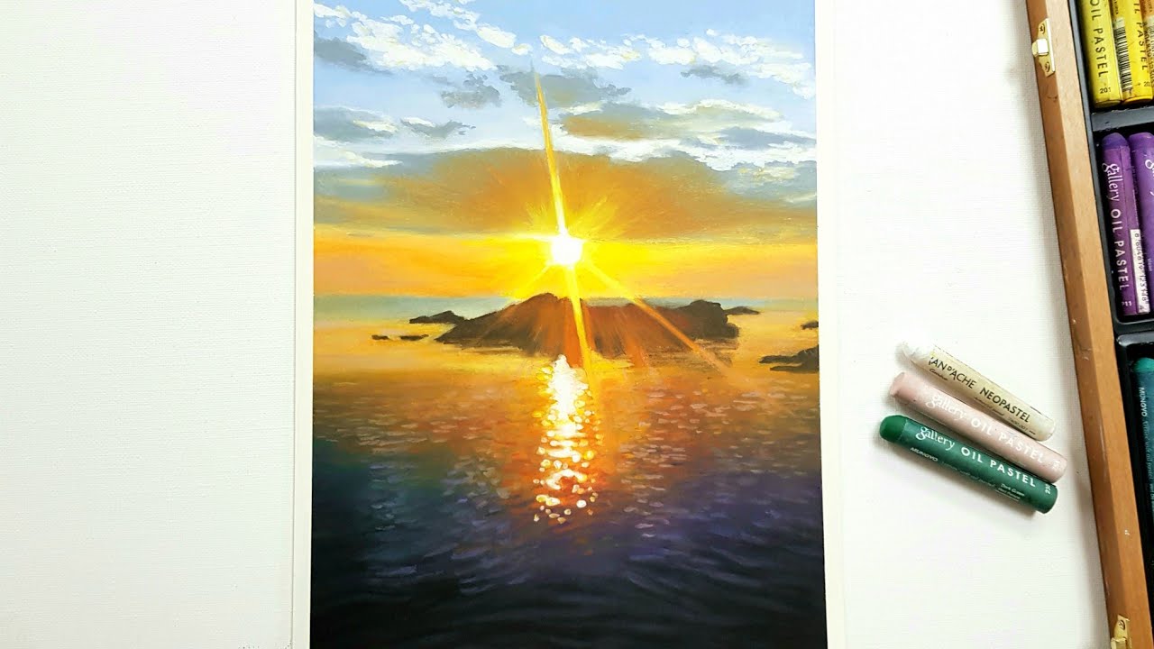 Golden Sunset / Oil pastel Drawing / Swanee art