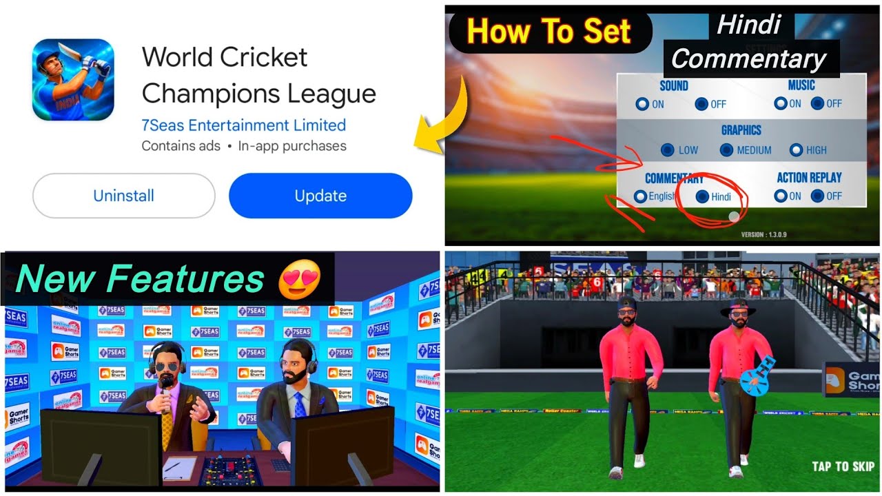 World Cricket Champions League Update Review | How To Set Hindi Commentary 🔥 | Hindi Gameplay