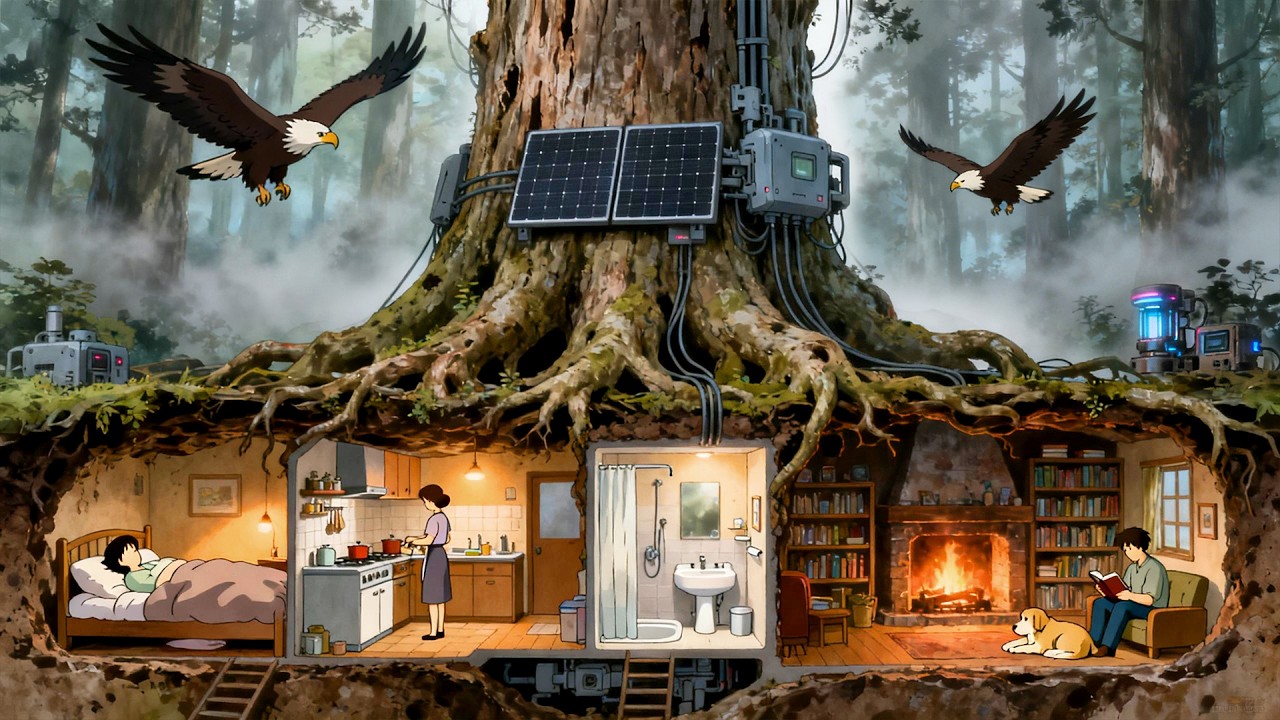 Forest Exploration Adventure: Built a House INSIDE a Tree Trunk | Cooking ASMR | Ghibli-Style Video