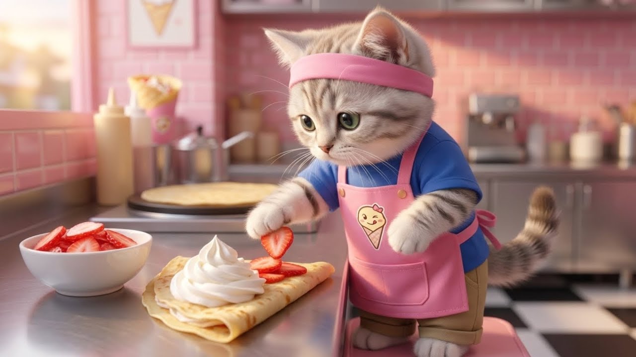 ご注文どうぞ!!原宿の人気クレープ屋さんでアルバイト...ねこの一日に密着🐱🥞