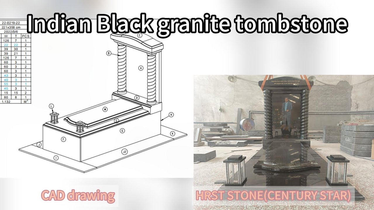 Indian Black granite tombstone