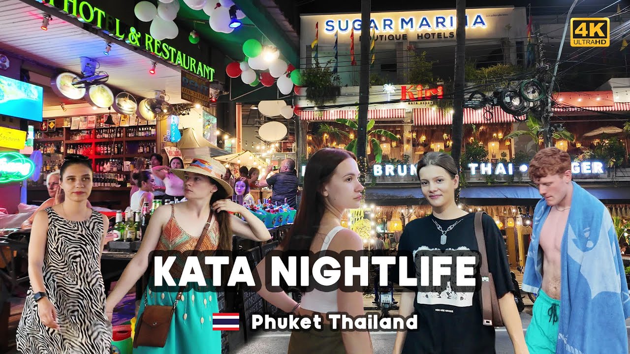 [4K] 🇹🇭 Kata Beach Nightlife Walking Tour in 2024 Rainy Season Vibes Phuket, Thailand