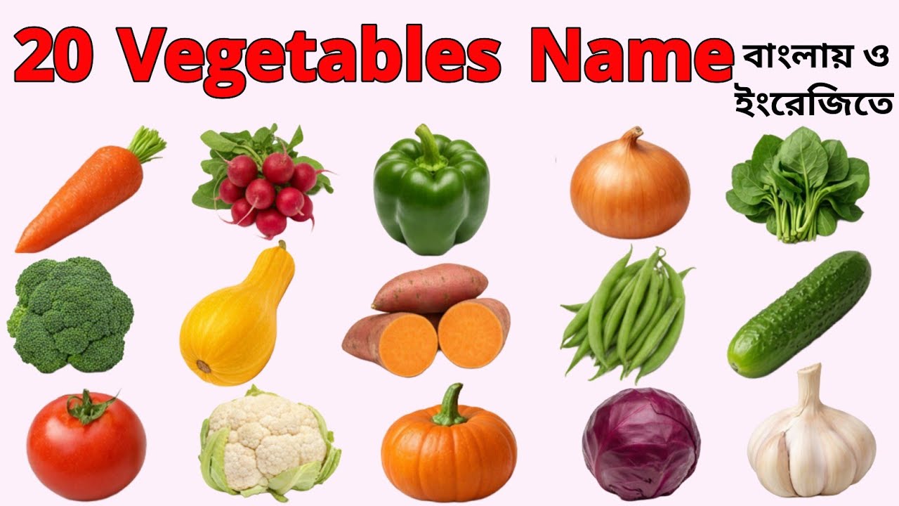 Learn 20 Vegetables Name in English & Bengali | Kids Learning Video | Vegetables with Pictures