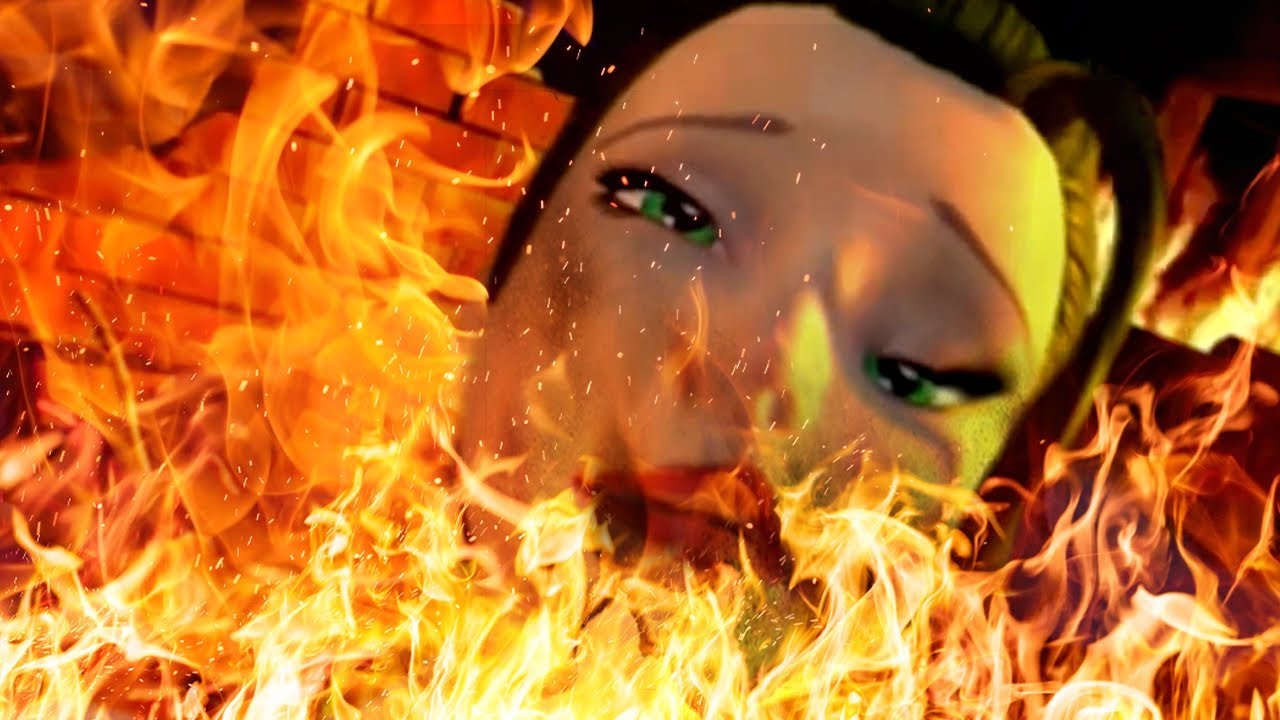 Vikki Grimm muriendo quemada por un lanzallamas (misi&oacute;n fallida) VIERNES 13 (cuando todo sale mal)