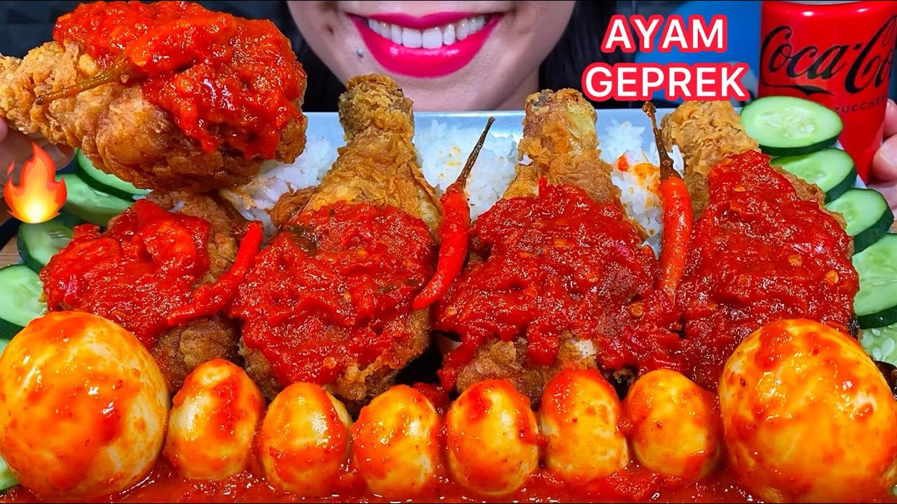 MAKAN AYAM GEPREK TELUR BALADO *SPICY FRIED CHICKEN, EGGS ASMR MASSIVE Eating Sounds