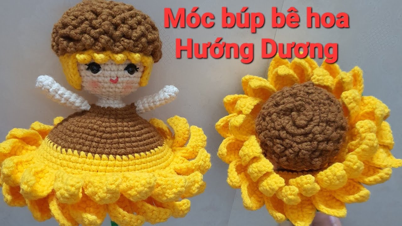 P1/#Móc búp bê hoa Hướng Dương/ Crochet Sun flower 2 in 1