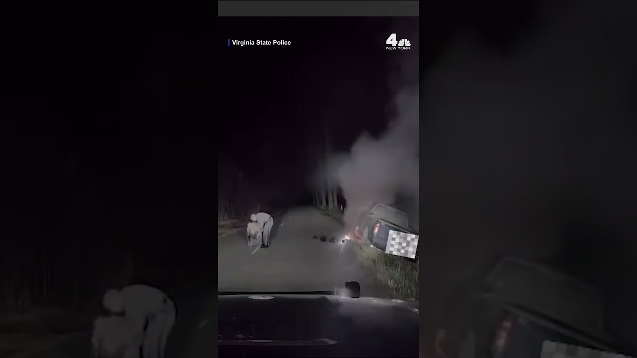 Dashcam captures Virginia State trooper pulling man from pickup about to burst into flames