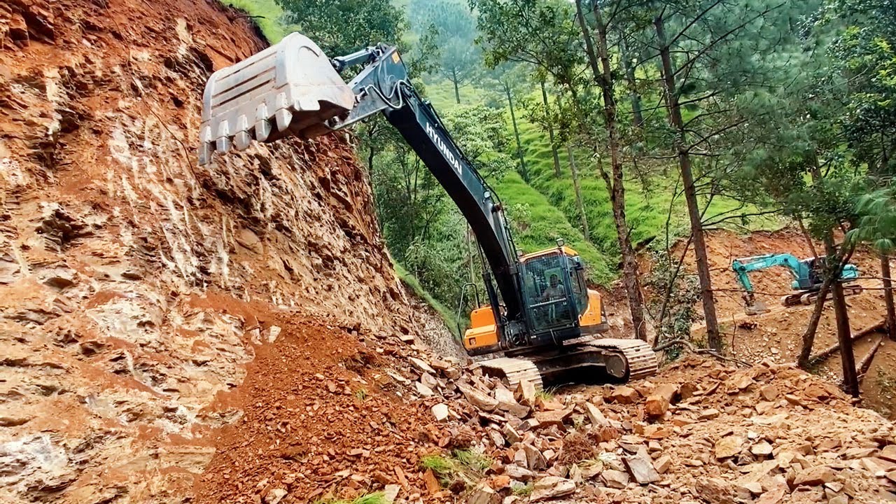 Mountain Road Construction With Excavator: Dangerous Cliffside Road Building