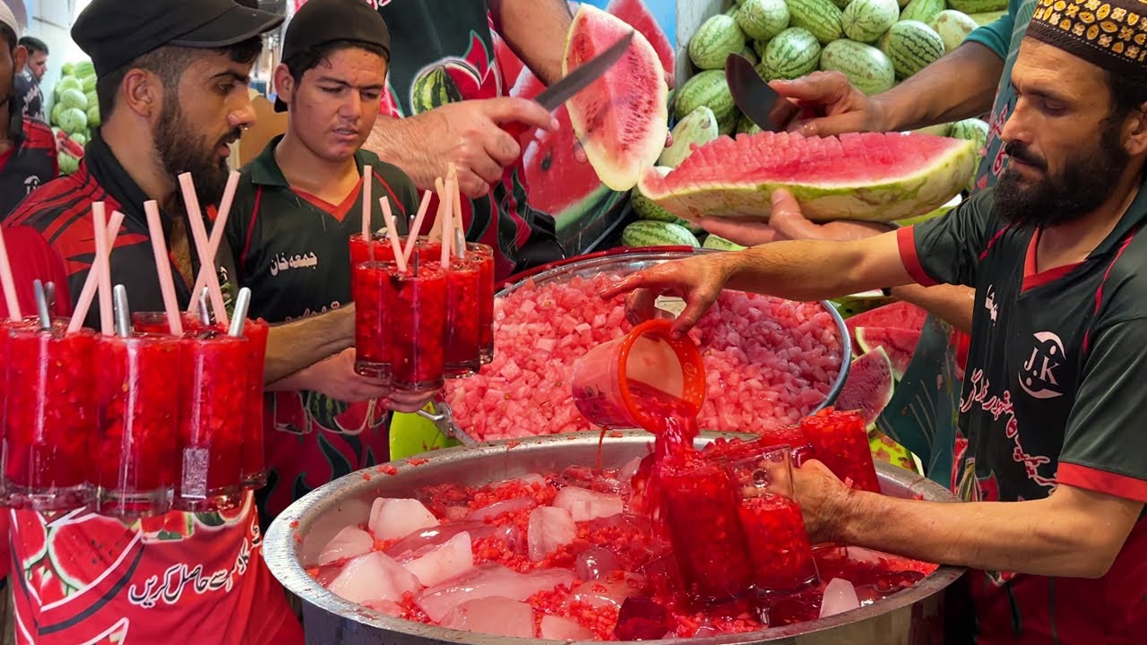 Amazing Watermelon 🍉 Juice Making | Tarbooz Ka Sharbat | Refreshing Summer Street Drink of Pakistan