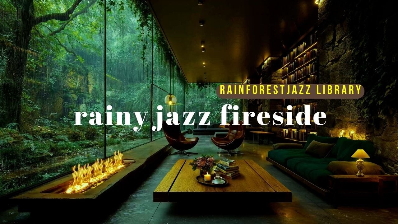 You're in Rainy Forest Glass Ambience 🌧️Smooth Fireplace Jazz Ambience for Study, Relax & Deep Focus