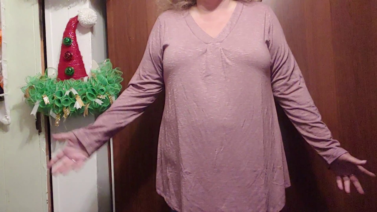 Marbetia Women's Casual V Neck Long Sleeve Solid Color Pleated Front Tunic