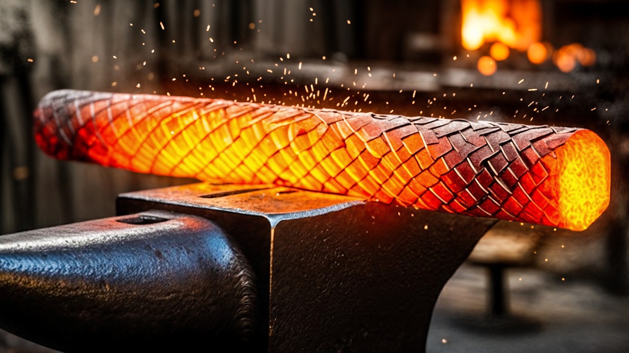 Forging a Damascus Knife from Scrap Rebar 🔥