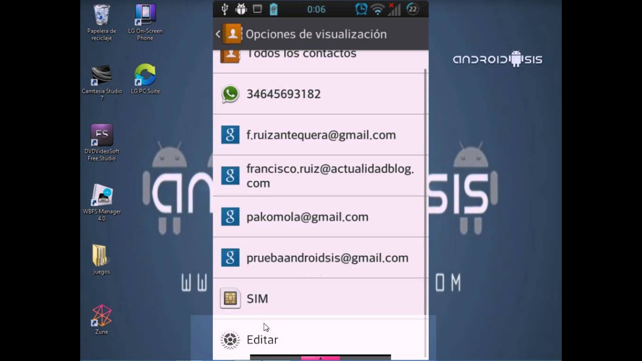 Opciones de visualización de los contactos en Android
