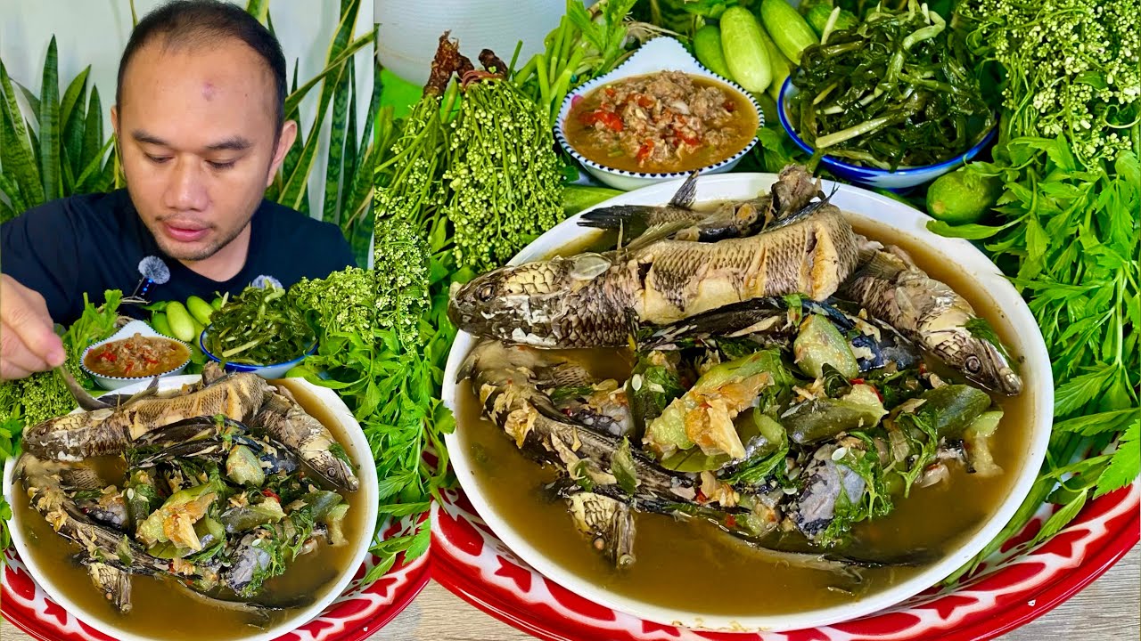 แกงปลาช่อน ปลาดุก ใส่บวบหอม กับป่นปลาทู ส้มผักแป้น