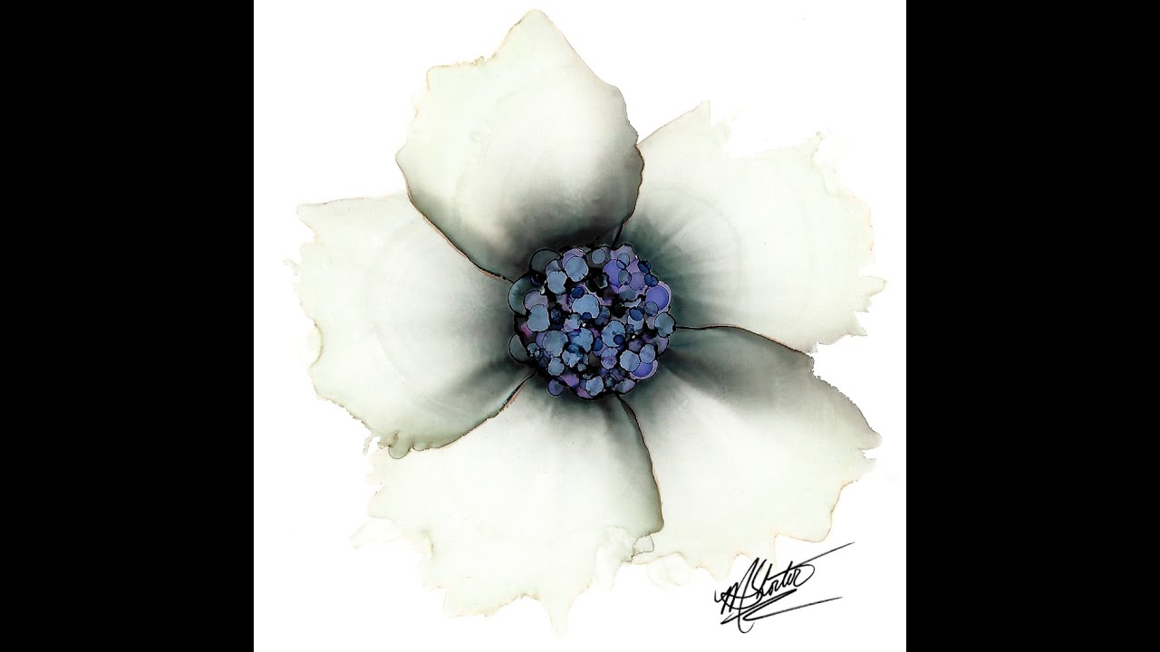 Short wide petal flowers using alcohol ink and air brush.