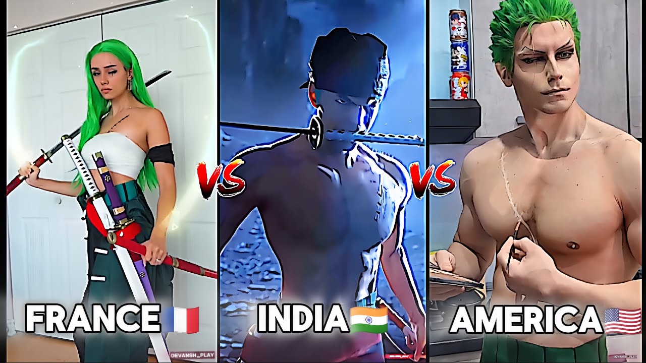 Zoro Live Action - France 🇫🇷 Vs India Vs America 🇺🇸 | Zoro Cosplay | One piece