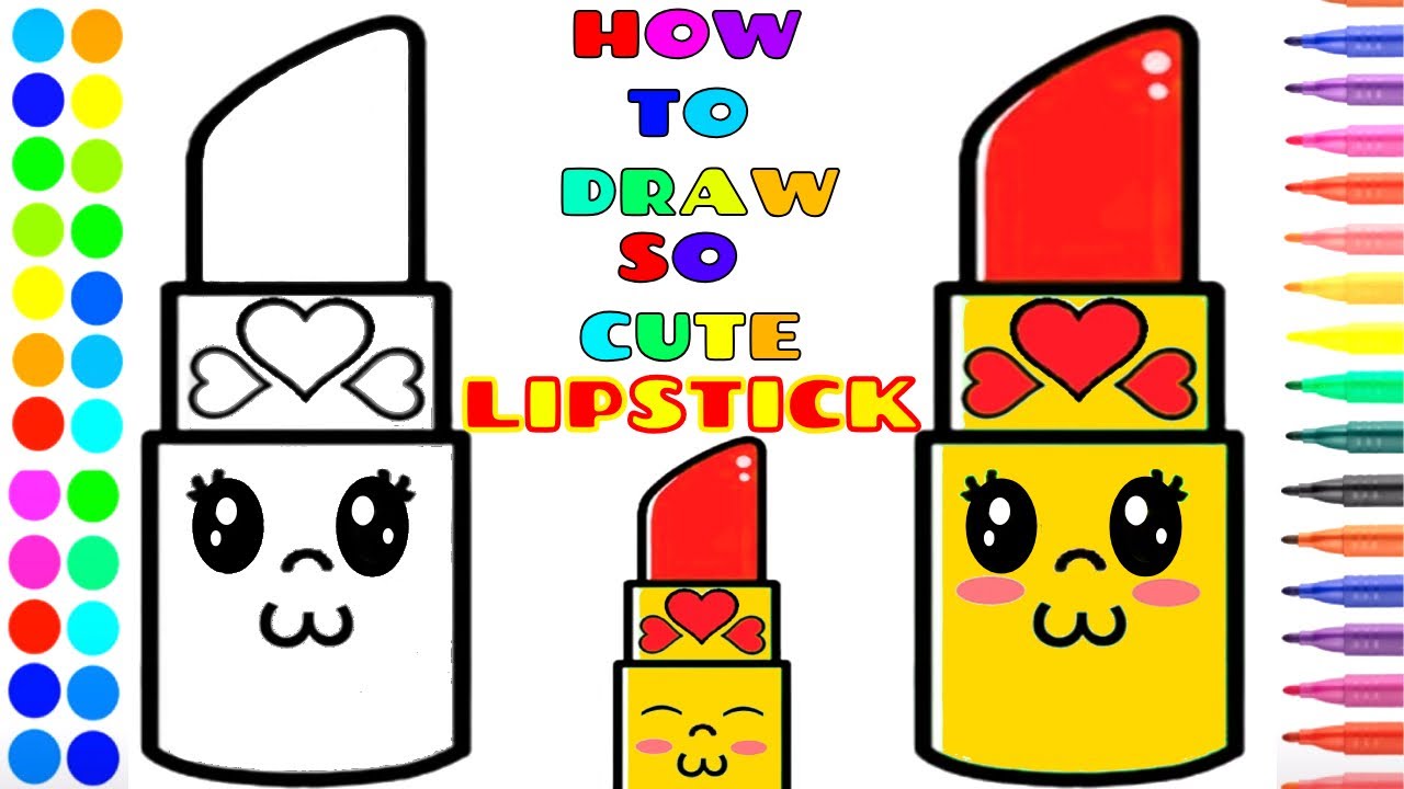 EXTREMELY BEAUTIFUL AND CUTE LIPSTICK DRAWING - How to draw so cute lipstick for beginners