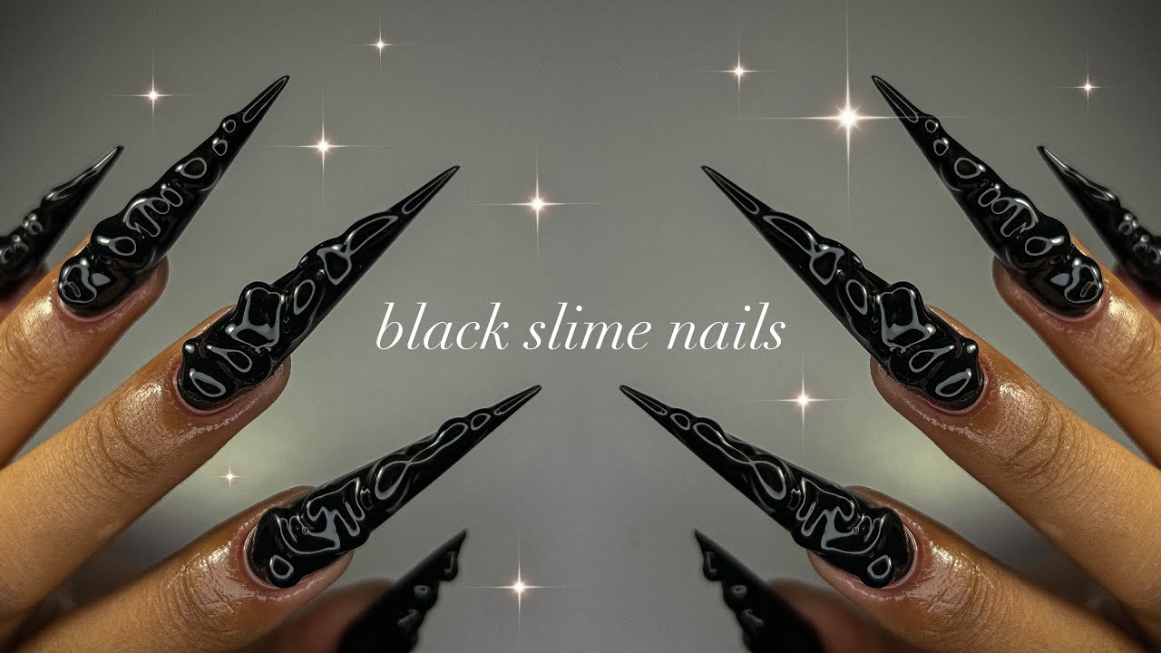Black Slime Nails🖤✨| polygel application + beginner-friendly nail art!✨